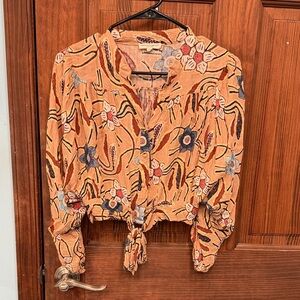 Christian Siriano Orange Floral Button Down Shirt